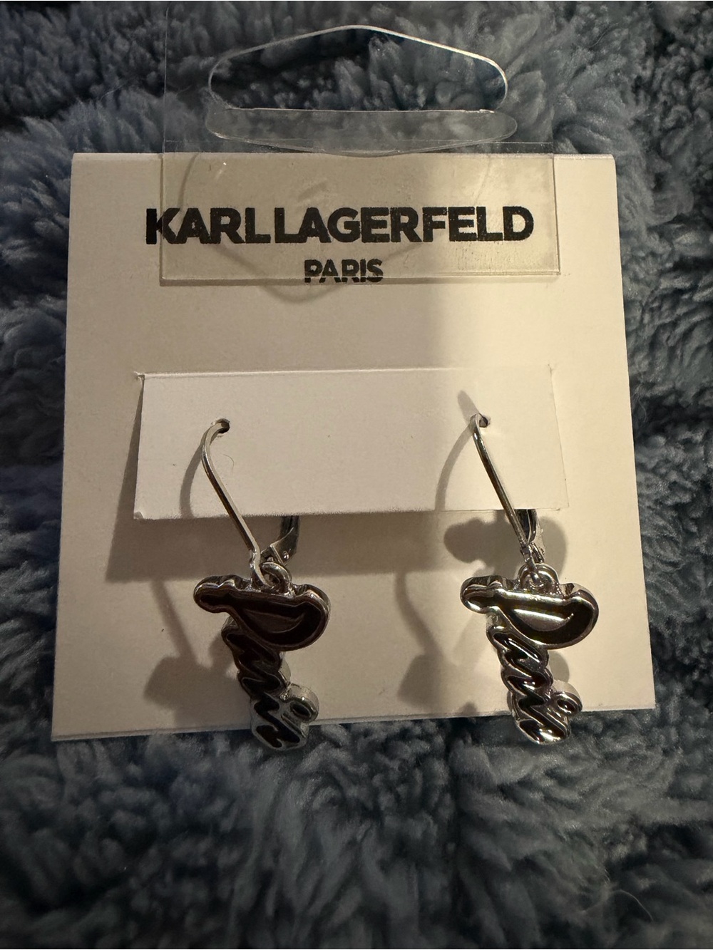 Karl Lagerfeld Silver Script Logo Dangle Earrings